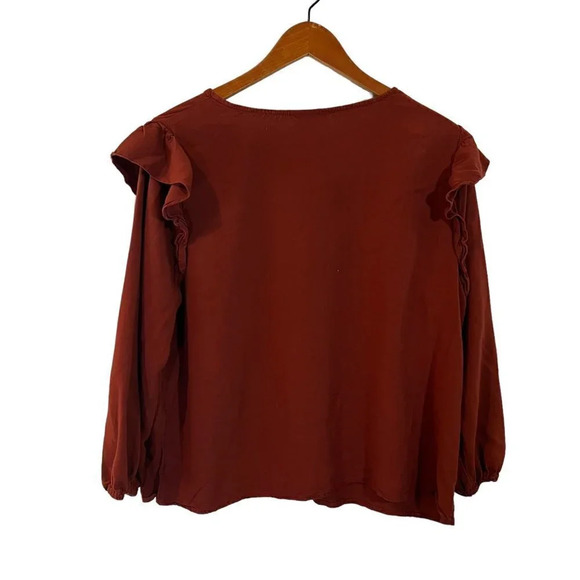 Universal Thread NWOT Burnt Orange Button Up Blouse Plus Size XXL Ruffle Sleeves - Picture 2 of 5